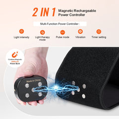 Bostome red light therapy belt with 112 LEDs for waist, featuring adjustable settings and portable design.