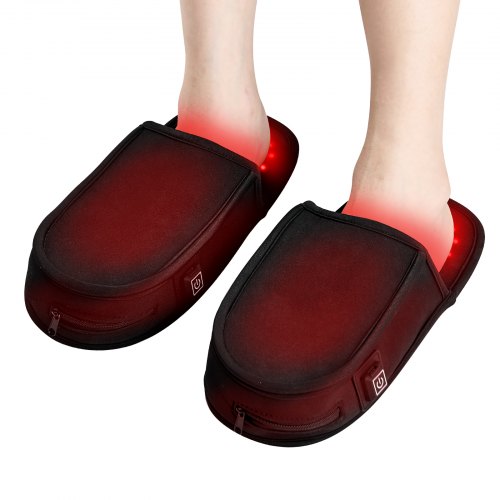 Red light therapy slippers on feet, showing glowing red LEDs for 660nm and 850nm wavelengths.