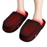 Red light therapy slippers on feet, showing glowing red LEDs for 660nm and 850nm wavelengths.