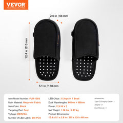 Black Bostome red light therapy slippers with 240 LEDs for 660nm and 850nm wavelengths.