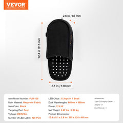 A black neoprene slipper with 120 LED lights, measuring 12.4 x 5.1 x 2.6 inches.
