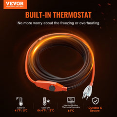 Bostome 60FT pipe heating cable with thermostat and waterproof construction for freeze protection.