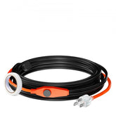 18-foot black pipe heating cable with orange thermostat switch and white plug.