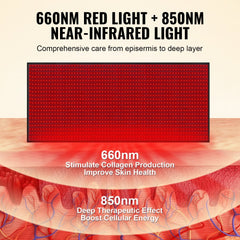 Full body red light therapy mat with 1280 LEDs, adjustable intensity, and waterproof design.