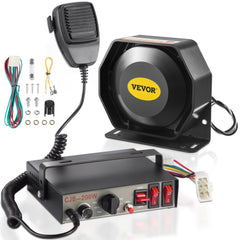 Bostome 200W 9-tone car warning siren with handheld mic, speaker, and control box.