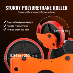 Sturdy polyurethane rollers for welding turning rolls, 9.84 inches wide, supporting up to 1000kg load.