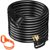Heavy-duty 30ft 50 Amp RV extension cord with N14-50P plug and N14-50R receptacle.