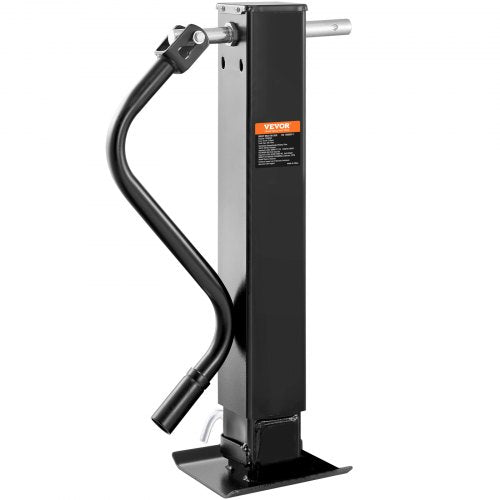 Black Bostome 12000 lb welding-on trailer tongue jack with crank handle and base.