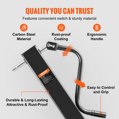 Black welding-on trailer tongue jack with ergonomic handle, carbon steel construction, and rust-proof coating.