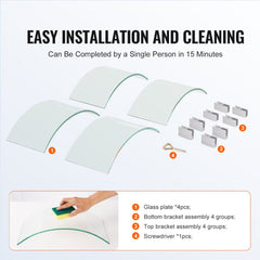 17-inch round tempered glass wind guard for fire pits with polished edges and aluminum connectors.