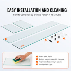 Rectangular fire pit wind guard with 36" tempered glass panels and aluminum alloy connectors.