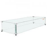 Clear rectangular glass wind guard with metal connectors for 29x13 inch fire pit protection