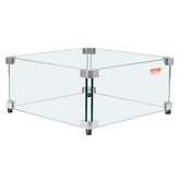 Clear tempered glass wind guard with four panels for gas fire pits, 19 inches square.