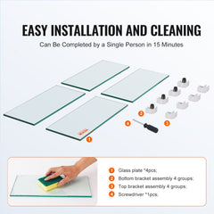 Clear tempered glass wind guard with four panels for a square gas fire pit.