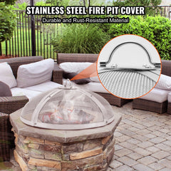 Heavy duty stainless steel spark screen for 36" round fire pits with dual handles.