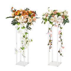 Acrylic wedding flower stand with a geometric design, 31.5 inches tall, in a 2-pack.