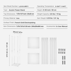 Acrylic wedding flower stand with a geometric design, 31.5 inches tall, in a 2-pack.