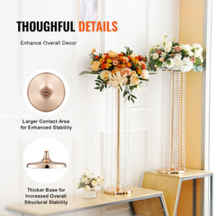 Ten gold metal crystal flower stands, 35.43 inches tall, with thicker bases for stability.