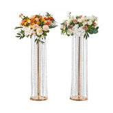 35.43-inch gold iron flower stand with crystal accents and double rings for elegant decor.