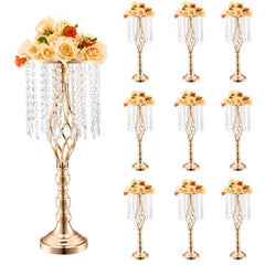 Gold crystal wedding flower stand vase, 21.65 inches tall, with a hollow spiral design.