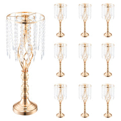 Gold crystal wedding flower stand vase, 21.65 inches tall with a hollow spiral design.