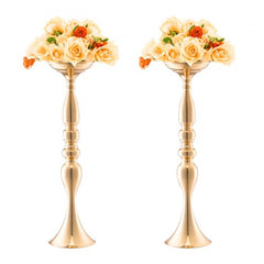 Gold metal wedding flower vase stand, 19.7 inches tall, suitable for floral arrangements.