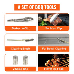 Stainless steel rotisserie grill with 90 lbs capacity for whole pigs, lambs, or chickens.