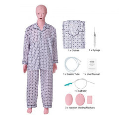 Life-size male nursing manikin made of PVC, showing detailed anatomical features for training.