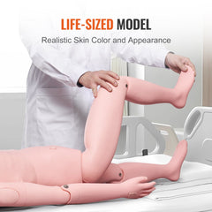 Life-size male nursing training manikin with realistic anatomical features and flexible joints.