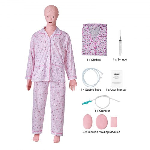 Life-size female nursing training manikin with realistic PVC anatomical features for practice.