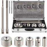 Bostome concrete hole saw kit with 30-100mm saws, bits, and SDS Plus shank in a case.