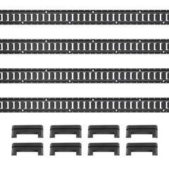 Four 2-foot black steel E-Track rails with slots and mounting brackets.