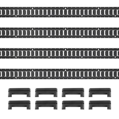 Four 2-foot black steel E-Track rails with slots and mounting brackets.