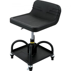 Bostome rolling garage stool with adjustable height and integrated storage tray for tools.