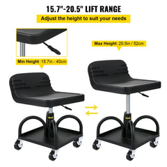 Bostome Rolling Garage Stool with adjustable height, 300 lbs capacity, and integrated storage tray.