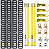 Bostome E-Track Tie-Down Rail Kit with four 5ft steel rails, yellow straps, O-rings, and hardware.