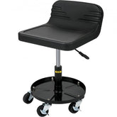 Skyshalo Rolling Garage Stool with adjustable height, padded seat, and tool tray.