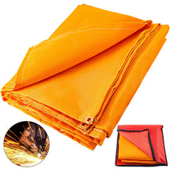 Orange fiberglass welding blanket with grommets, 10x10 ft, fire retardant and durable.