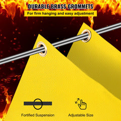 Gold fiberglass welding blanket with heavy-duty grommets and fire-retardant properties.
