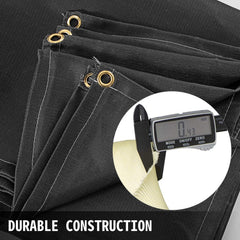 Black 8x10 ft fiberglass fire retardant welding blanket with brass grommets and durable construction.