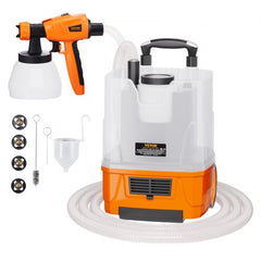 Bostome 1300W HVLP Electric Paint Sprayer with five nozzles and two paint containers.