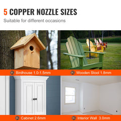 Bostome 1300W HVLP Electric Paint Sprayer with five nozzles and two paint containers.