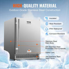 Stainless steel beverage refrigerator holding 175 cans with adjustable shelves and reversible door.