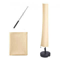 Beige patio umbrella cover made of durable 420D Oxford fabric for 7-12ft umbrellas.
