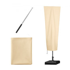 Beige 420D Oxford cover for cantilever patio umbrellas, fits 7-13ft sizes, with zipper and drawstring.