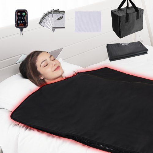 A portable far infrared sauna blanket with jade stones and adjustable temperature settings.
