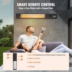 Bostome 1500W carbon infrared outdoor heater with wall mount and remote control features.