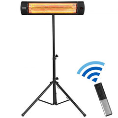 Bostome 1500W infrared patio heater with remote, stand, and waterproof aluminum housing.