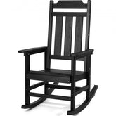 Black high-back outdoor rocking chair made from HIPS material.