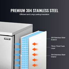 Bostome 80L commercial blast freezer with 304 stainless steel exterior, interior, and 75mm thick foam insulation.